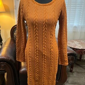 Roolee Textured Knit Long Sleeve Dress - Rust